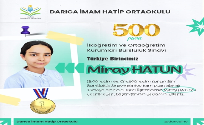 Darıca'dan Miray Hatun Türkiye Birincisi oldu